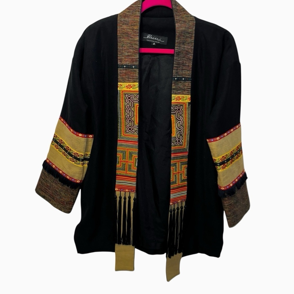 Thai women’s open front jacket blazer fringe baisri made in Thailand black L